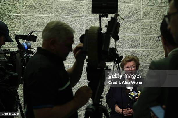 Sen. Barbara Mikulski answers questions from members of the media during a visit to the U.S. Secret Service James J. Rowley Training Center October...