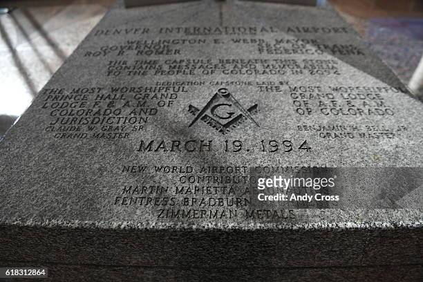 October 20: A time capsule scribed with a Freemason symbol and the words New World Airport Commission at Denver International Airport October 20,...