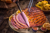 Carving Glazed Holiday Ham with Cloves