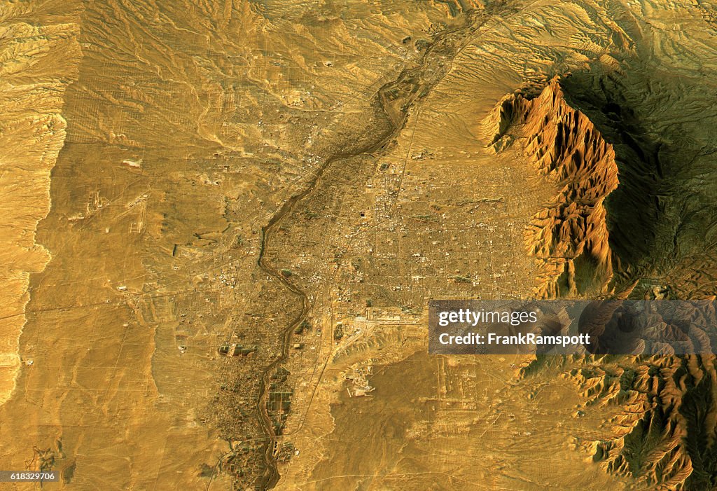 Albuquerque 3D Landschaftsansicht Süd-Nord natürliche Farbe
