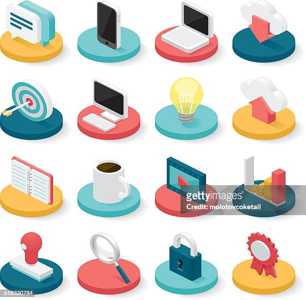 business isometric icons - three dimensional stock illustrations