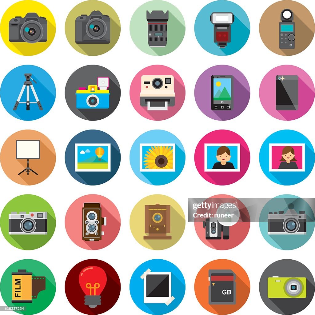 Set of 25 Flat Camera & Photography icons (Kalaful series)
