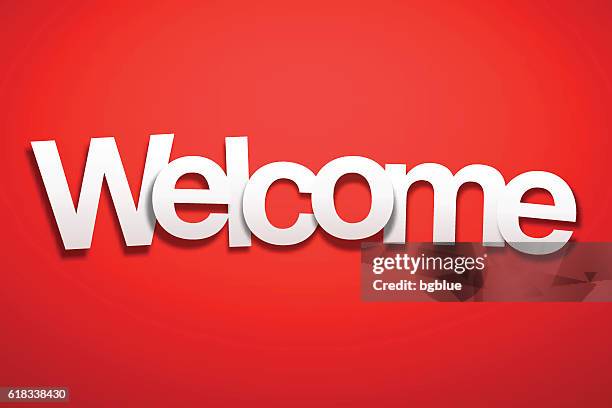 stockillustraties, clipart, cartoons en iconen met welcome sign with red background - paper font - welkom bord