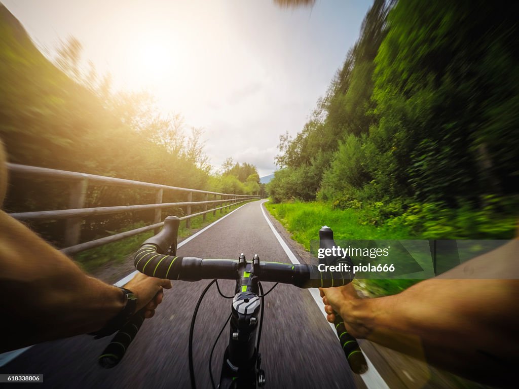 Racing bicycle POV riding