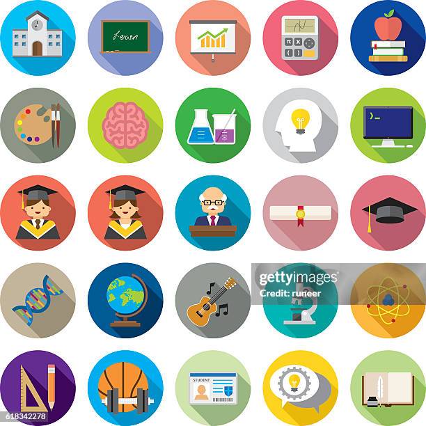 set of 25 flat education icons (kalaful series) - professor 幅插畫檔�、美工圖案、卡通及圖標