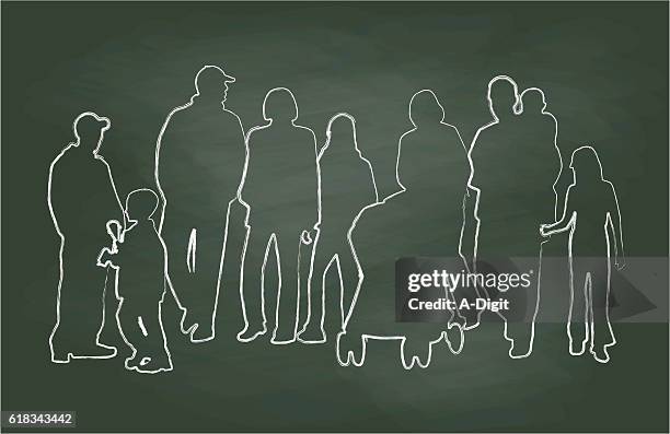 chalkboard family reunion vector illustration - family with young adults diversity stock illustrations