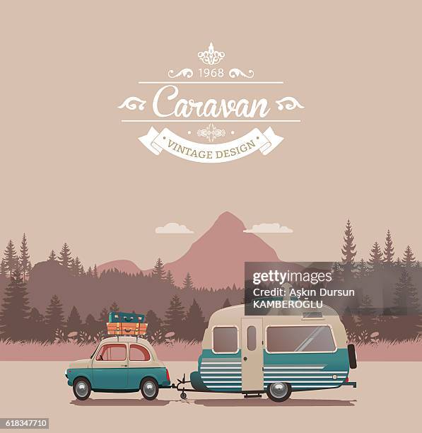 ilustrações, clipart, desenhos animados e ícones de caravana vintage - trailer de carro