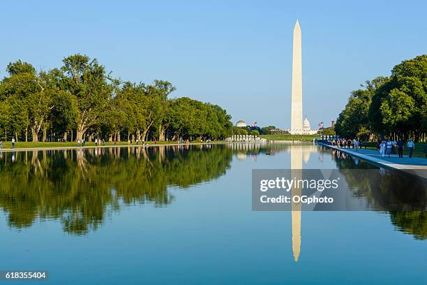 riflesso di in piscina di washington monument, washington, dc - piscina riflettente foto e immagini stock