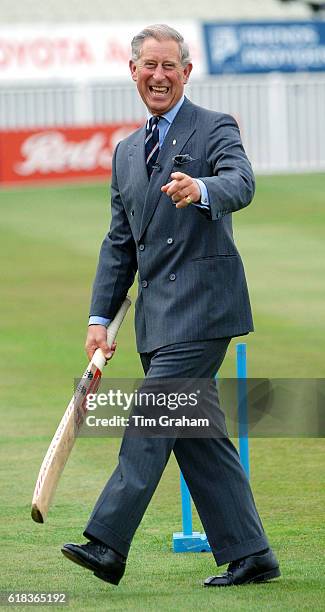 Prince Charles, Prince of Wales visits the Prince's Trust twelve week cricketing programme at Edgbaston and tries his hand at batting. NOT FOR USE IN...