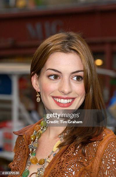 American actress Anne Hathaway at charity premiere of Walt Disney Film 'The Princess Diaries' at the Electric Cinema, London