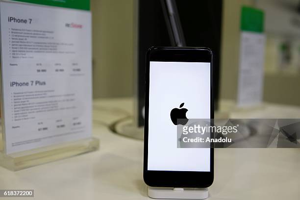 An Apple phone is seen at a shop after Apple launched iPhone 7 and 7 plus in Moscow, Russia on October 26, 2016.
