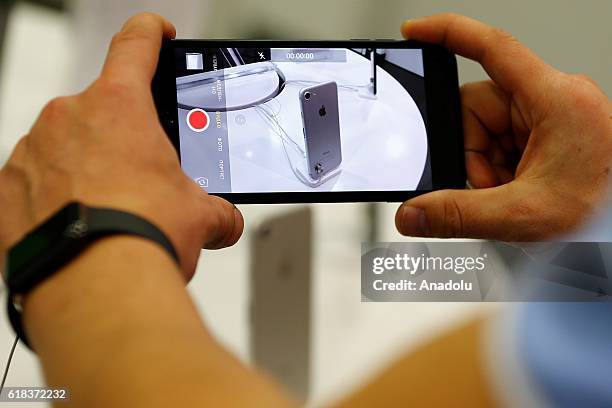 An Apple phone is seen at a shop after Apple launched iPhone 7 and 7 plus in Moscow, Russia on October 26, 2016.