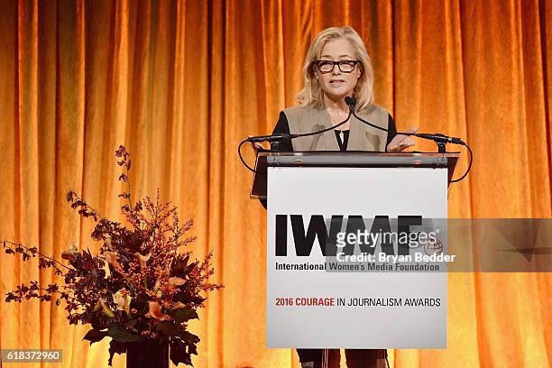 Strategist Hilary Rosen speaks onstage the International Women's Media Foundation's 27th Annual Courage In Journalism awards ceremony on October 26,...