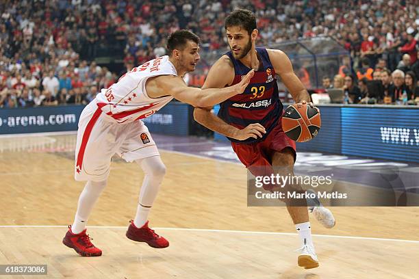 Stratos Perperoglou, #33 of FC Barcelona Lassa competes with Nemanja Dangubic, #6 of Crvena Zvezda mts Belgrade during the 2016/2017 Turkish Airlines...