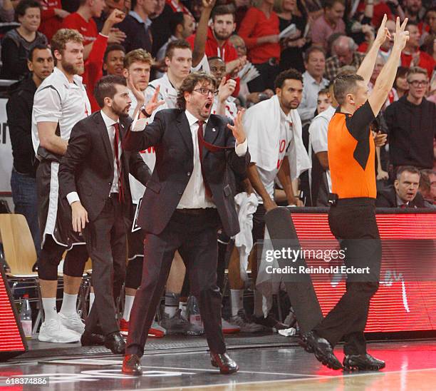 Andrea Trincheri, Head Coach of Brose Bamberg in action during the 2016/2017 Turkish Airlines EuroLeague Regular Season Round 3 game between Brose...