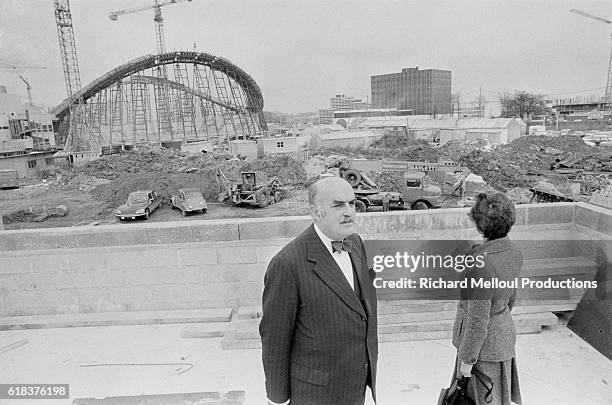 Mayor of Evry Michel Boscher visits the construction site of Agora Square in the city of Evry. Agora Square, one of the biggest such complexes in...