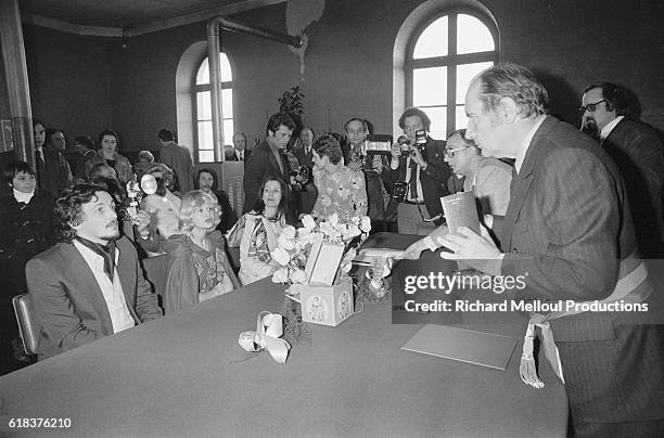Francois Mitterrand, leader of the French Socialist Party, officiates his son's wedding held at the Chateau de Chinon. Mitterrand's son,...