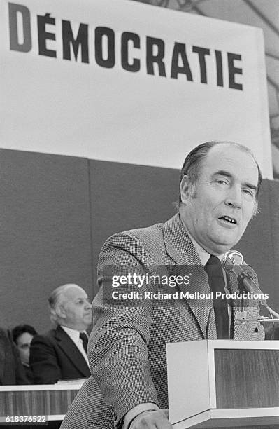 French Socialist Party leader Francois Mitterrand speaks during the Socialist Party's extraordinary congress in 1976. The Leftists came together for...