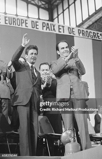Enrico Berlinguer, Secretary General of the Partito Comunista Italiano, and his French counterpart Georges Marchais attend a meeting in La Villette....