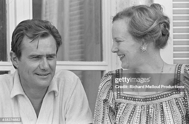 Queen Margrethe II of Denmark and Prince Henrik just after their tenth wedding anniversary which was on June 10.