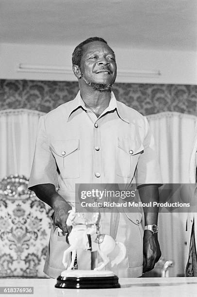 Jean-Bedel Bokassa gives a speech in Bangui. Bokassa became president of the Central African Republic through a military coup, and later declared...