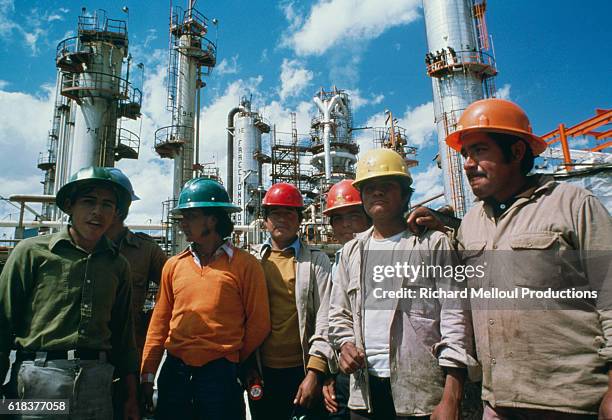 Petroleum workers at the Pemex oil refinery in Mexico. Pemex is Mexico's national oil company.