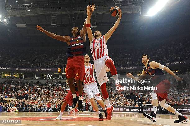 Marko Guduric, #23 of Crvena Zvezda mts Belgrade competes with Joey Dorsey, #6 of FC Barcelona Lassa during the 2016/2017 Turkish Airlines EuroLeague...