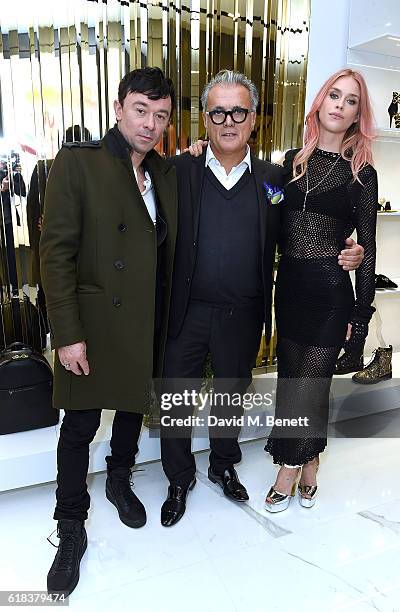 Robbie Furze, Giuseppe Zanotti and Mary Charteris attend the Giuseppe Zanotti London flagship store launch on October 26, 2016 in London, England.