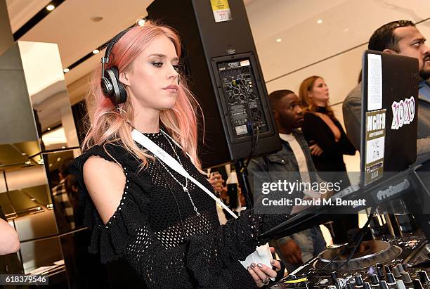 Mary Charteris DJs at the Giuseppe Zanotti London flagship store launch on October 26, 2016 in London, England.