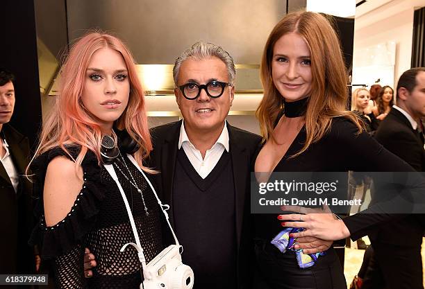 Mary Charteris, Giuseppe Zanotti and Millie Mackintosh attend the Giuseppe Zanotti London flagship store launch on October 26, 2016 in London,...