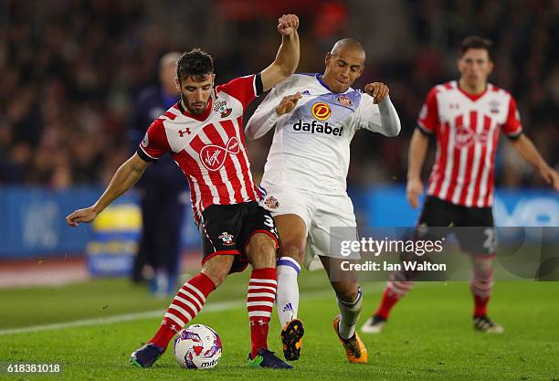 Sam McQueen of Southampton and Wahbi Khazri of Sunderland battle for possession during the EFL Cup fourth round match between Southampton and...