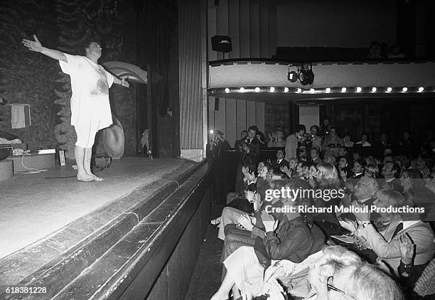 French actor Jacques Martin takes a bow on stage at the Theatre de la Michodiere after performing his play "Une Case de Vide". Martin is a popular...