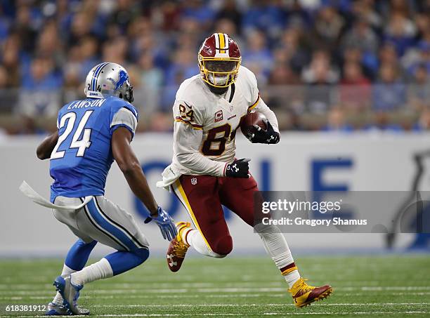 Niles Paul of the Washington Redskins looks for yards while playing the Detroit Lions at Ford Field on October 23, 2016 in Detroit, Michigan Detroit...