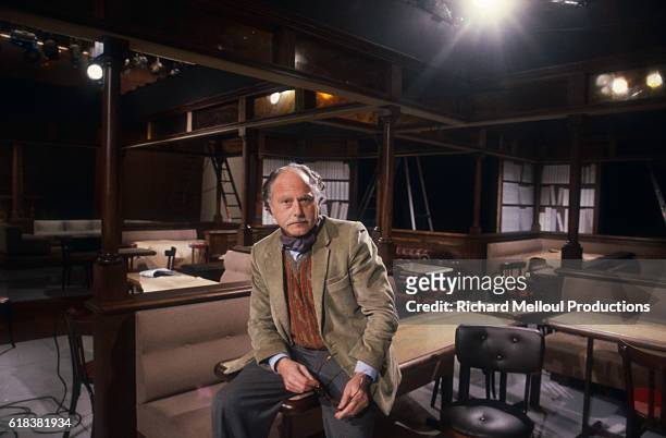Journalist Michel Polac sits on the set of the television show Droit de reponse in Paris before his first broadcast as host of the show.