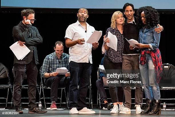 Jason Sklar, Tony Hale, Jordan Peele, Georgia King, Danny Pudi and Yvonne Orji perform on stage at Young Storytellers' 13th Annual Signature Event at...