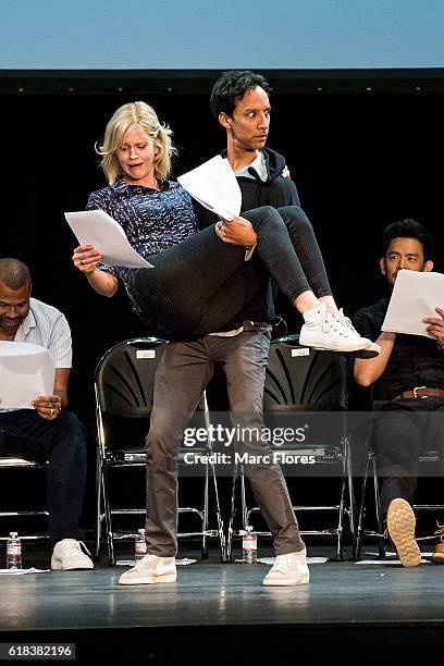 Georgia King and Danny Pudi perorm on stage at Young Storytellers' 13th Annual Signature Event at The Novo by Microsoft on October 20, 2016 in Los...