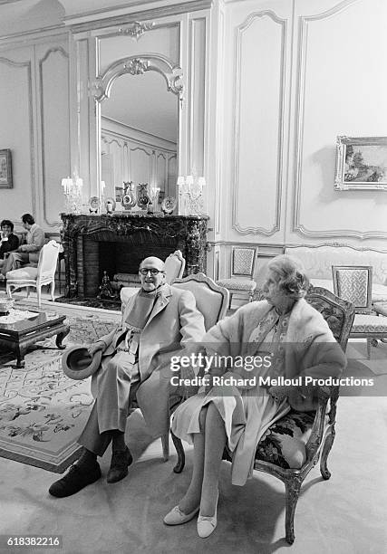 Marcel Dassault relaxes with his wife at their home in Coignieres, France. Dassault is founder of Dassault Aviation.