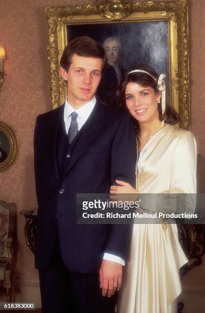 Princess Caroline of Monaco with her new husband Stefano Casiraghi at the Royal couple's wedding.