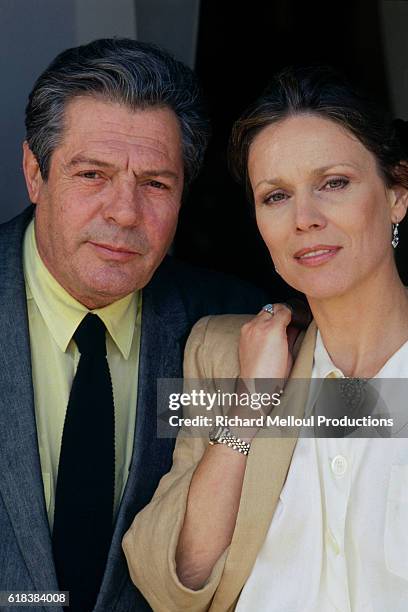 Italian actor Marcello Mastroianni and Swiss actress Marthe Keller attend the 40th Cannes Film Festival.