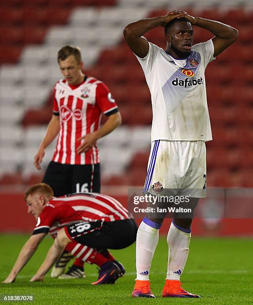 Victor Anichebe of Sunderland reacts during the EFL Cup fourth round match between Southampton and Sunderland at St Mary's Stadium on October 26,...