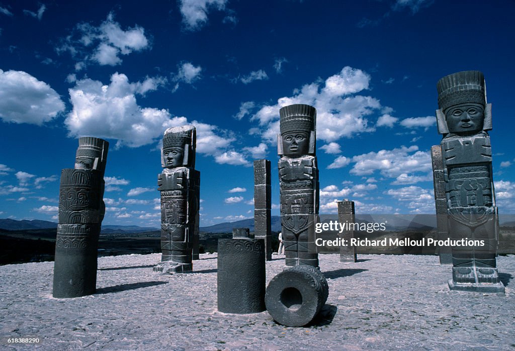 Atlantes Statues Representing Toltec Warriors in Central Mexico