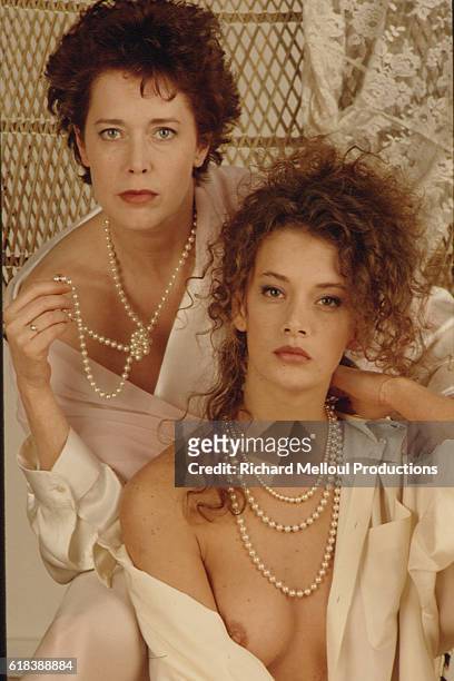 Belgian actress Sylvia Kristel who plays the older Emmanuelle and Venezuelan actress Marcela Walerstein who plays Young Emmanuelle in the French TV...