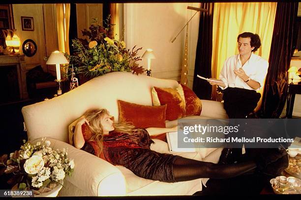Philosopher Bernard-Henri Levy and Actress Arielle Dombasle at Home in Paris