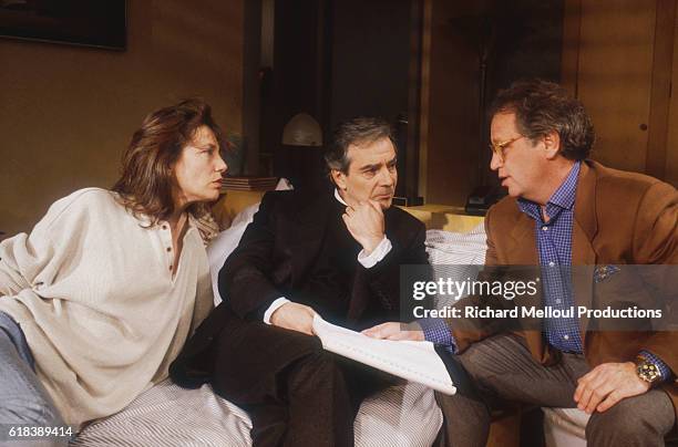 British singer and actress Jane Birkin and French actor Pierre Arditi in the play L'Aide Mémoire, written by Jean-Claude Carrière and stage directed...