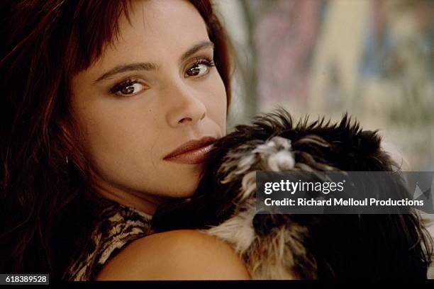 French Actress Mathilda May with Dog