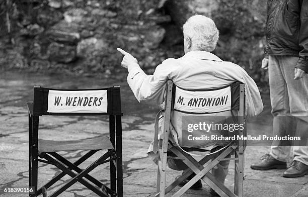 Italian director Michelangelo Antonioni on the set of the Franco-Italian-German film Al di la delle Nuvole , which was co-directed by Antonioni and...