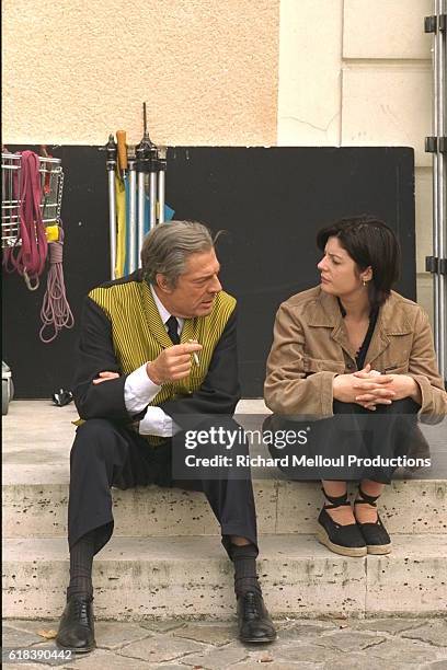 Marcello Mastroianni and daughter Chiara Mastroianni, on the set of Raul Ruiz's movie Three Lives and Only One Death, also known as Trois vies & une...