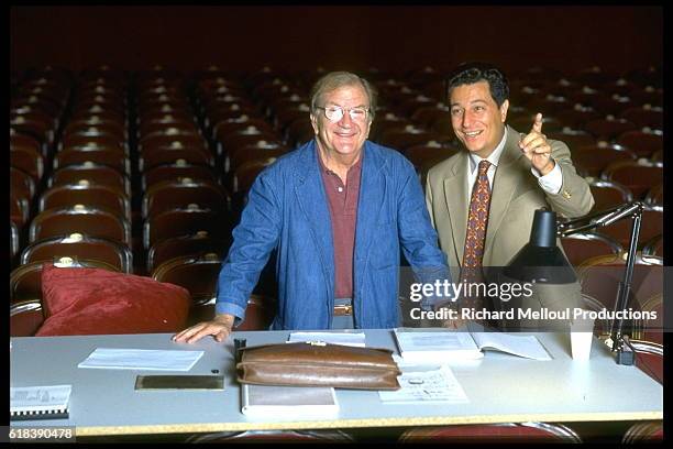 Actor Christian Clavier and Director Pierre Mondy at the Marigny Theatre