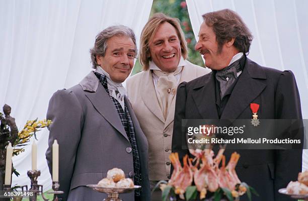 French actors Pierre Arditi, Gerard Depardieu, and Jean Rochefort on the set of TV film "Le Comte de Monte Cristo".