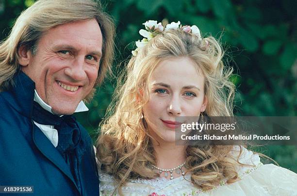 French actor Gerard Depardieu and his daughter French actress Julie Depardieu on the set of TV film "Le Comte de Monte Cristo".